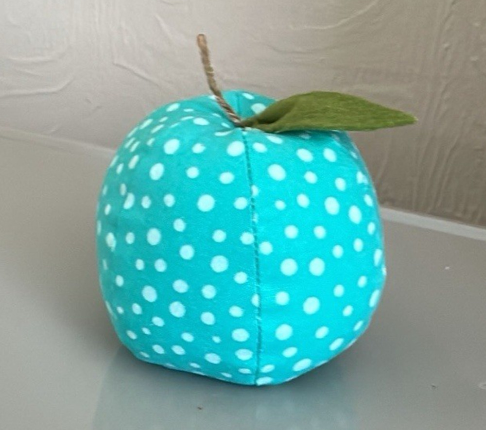Handmade Pin Cushion Apple Shape Fabric 3" Aqua Blue